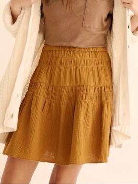 Madewell Mustard Tiered Smocked Waist Mini Skirt